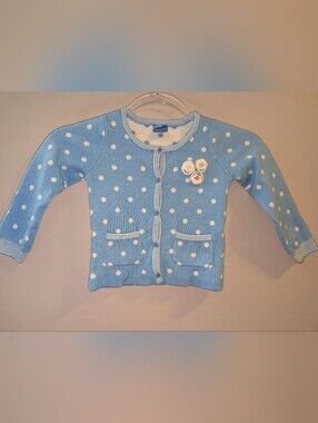 🌸 Pumpkin Patch Blue Polka Dot Knit Cardigan Sweater Kids Button Front 4 4T